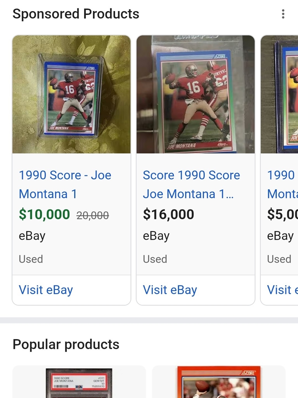 Mint Condition! 90 Score Joe Montana Card